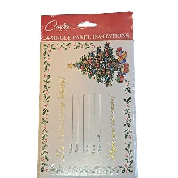 Christmas Invites Cards 8pk Carlton Holiday Single Pannel Invetations - Picture 1 of 5